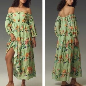 NWT Farm Rio x Anthropologie Tiered Off Shoulder Floral Midi Dress